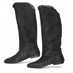 Report OTK Black  Boots With Grey/ Silver Fur Inside